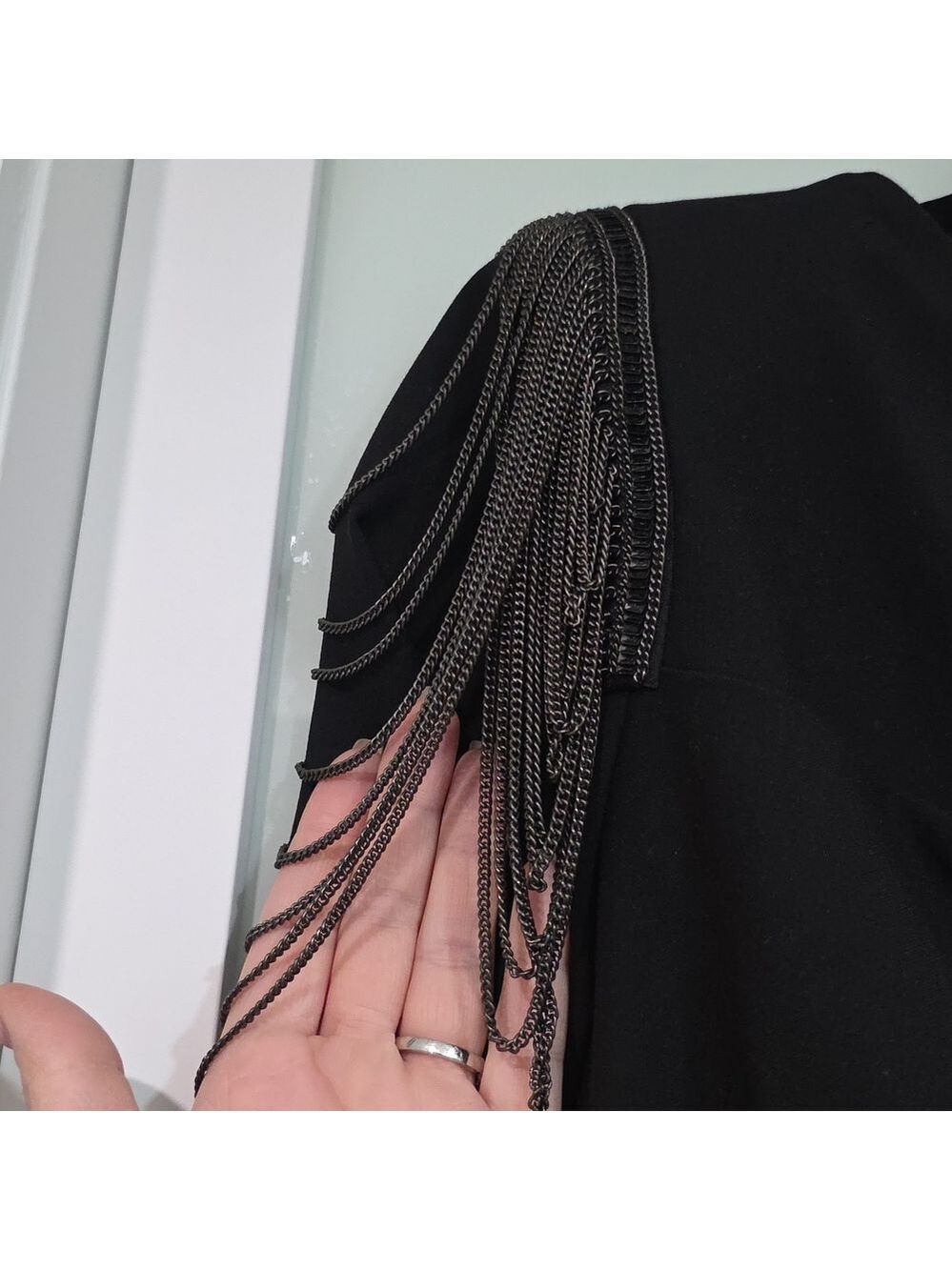 Black Halo Black Midi Dress with Chain Shoulder Detail - Picture 15 of 16